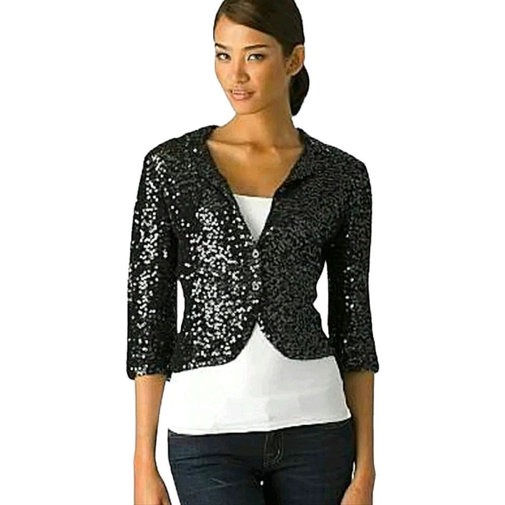 Iisli Tiffany Fuller sequin jacket formal 3/4 sleeve crop‎ 8